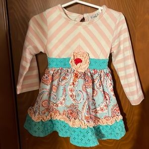 Rare too size 2t paisley and pink stripe dress